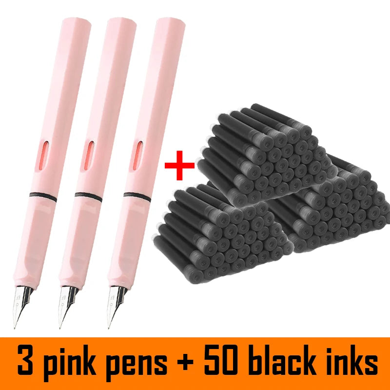 53Pcs Fountain Pen Replaceable Ink Set Black/Blue/Red ink 0.3 Writing Supplies