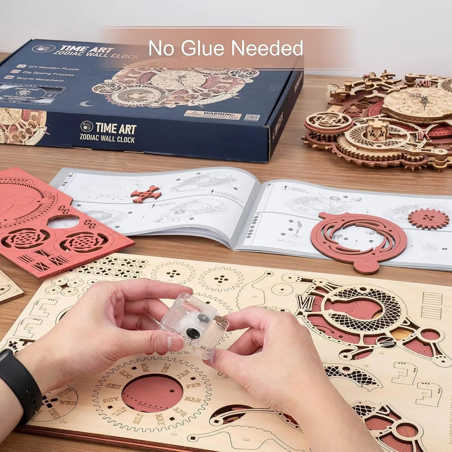 Wall Clock 3D Wooden Puzzle Wooden Set Mechanical Building Kits
