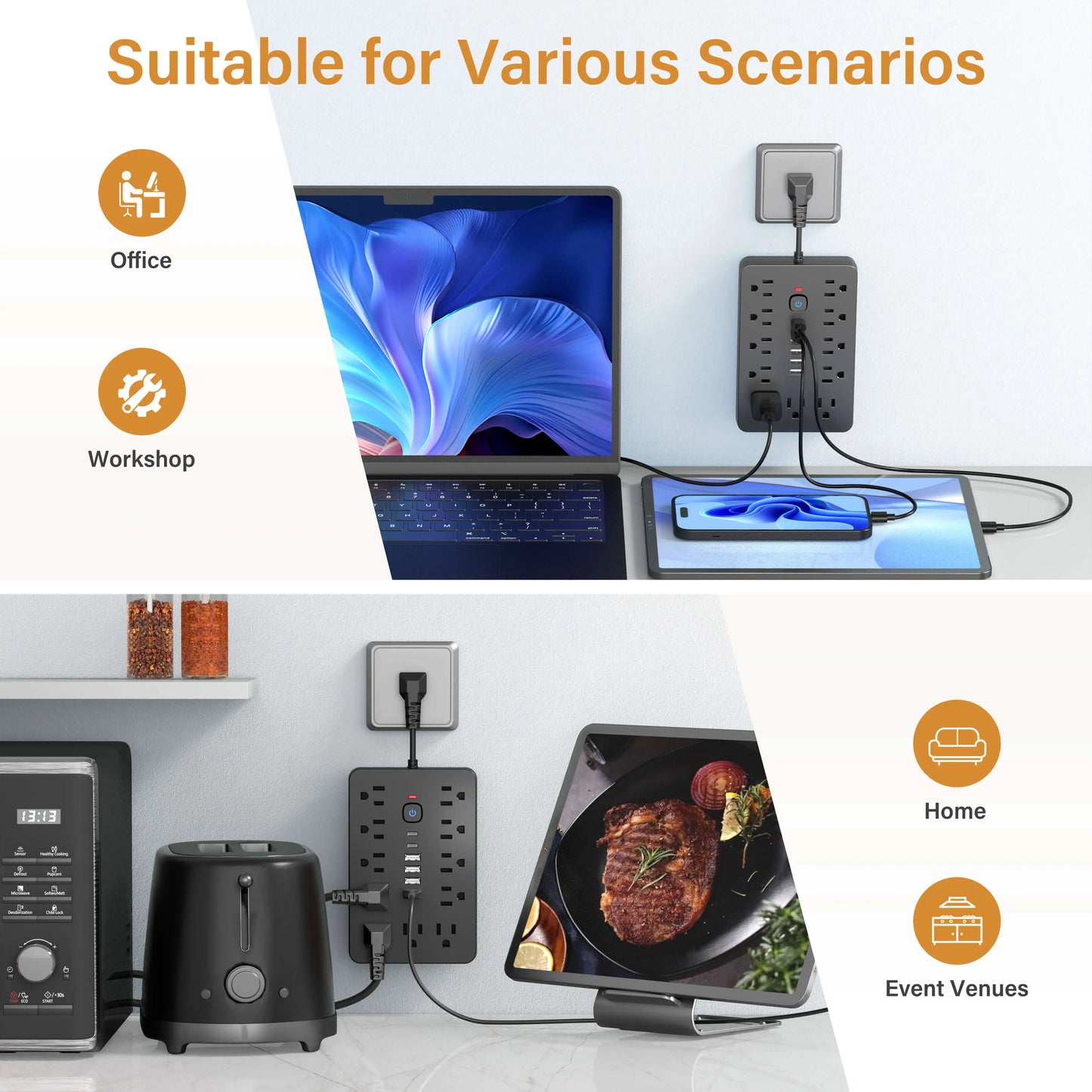 Versatile 17-in-1 Power Hub with Surge Protection
- Includes 11 AC Outlets, 4 USB Ports & 2 Type-C