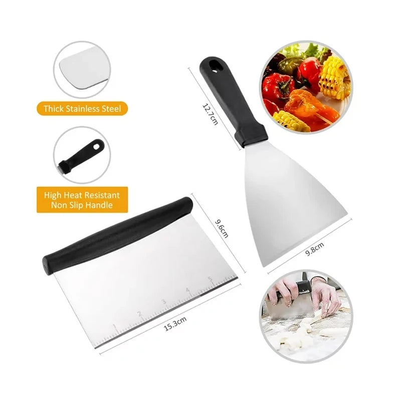 15-Piece Flat Top Grill Tool Set for Blackstone and Camping, Stainless Steel Accessory Set