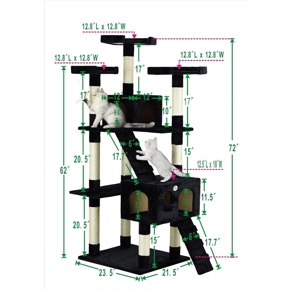 72" Tall Extra Large Cat Tree Tower Condo Cat House
for Large Indoor Cats Play Scratch Hide Climb Activity Furniture with Toy