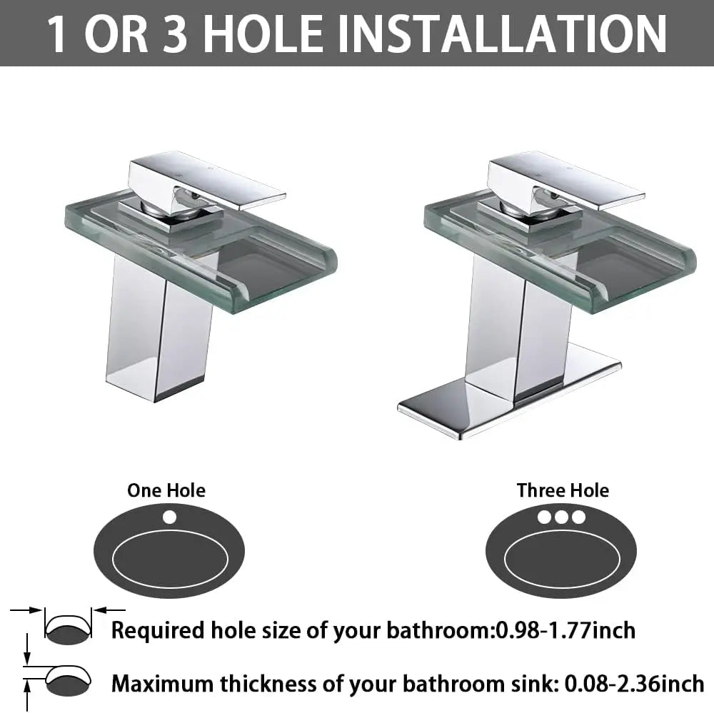 Bathroom Sink Faucet, Chrome Waterfall Single Hole Handle Vanity Faucets For Sinks