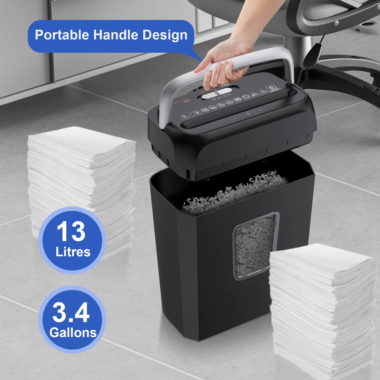 Cross Cut Paper Shredder Home Office Use
Handle for Document,Mail,Staple,Clip-3.4 Gal Wastebasket