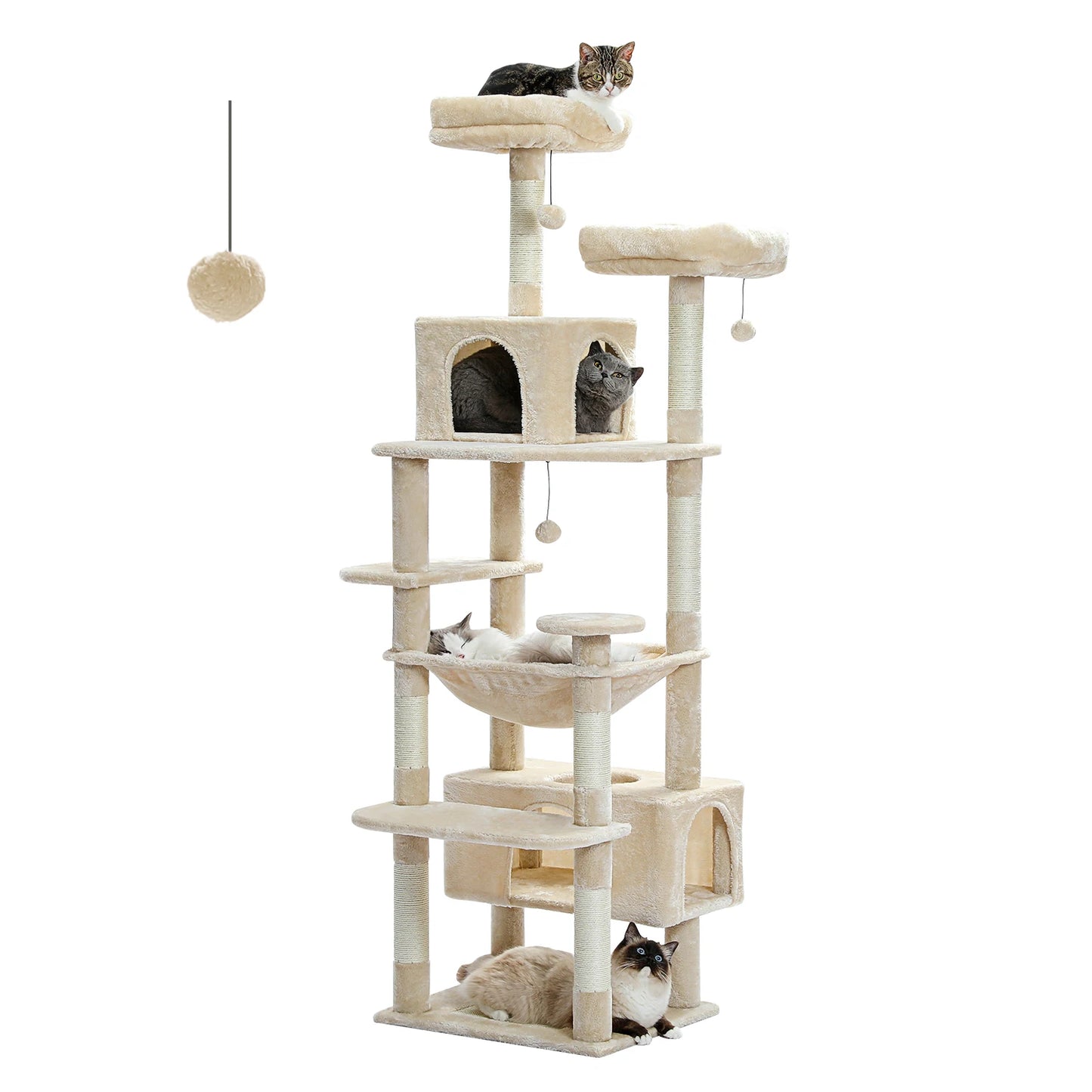 184cm Large Cat Tree and Tower for Indoor Cats With Sisal-Covered
Scratching Posts Spacious Hammock Padded Perches and Condos