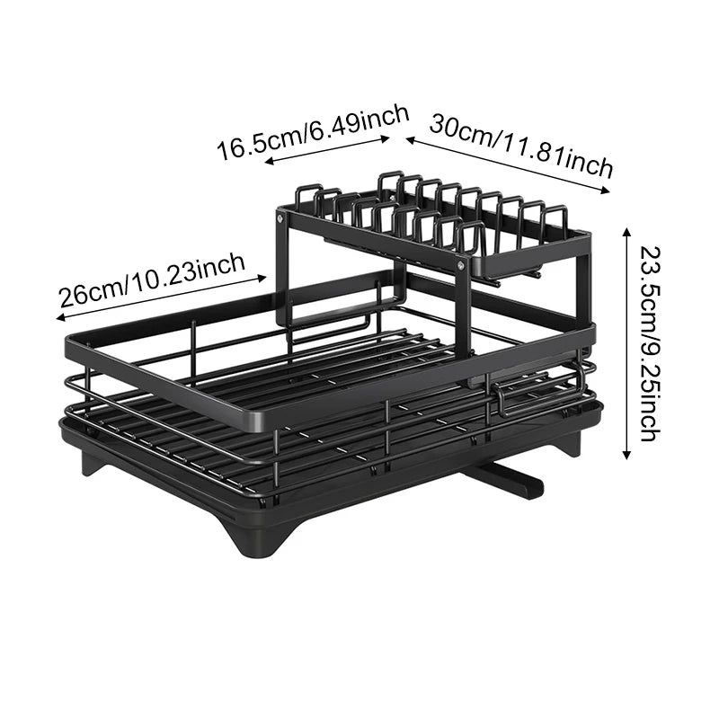 Dish Drying Rack for Kitchen Counter
Large Dish Rack with Drainboard, Adjustable Swivel Spout Rustproof Dish Drainer, Black