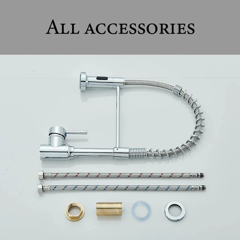 Chrome Spring Pull Down Kitchen Faucets
Stream Spray Head Hot Cold Water Tap Stainless Steel