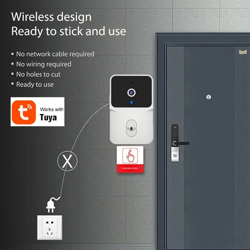 Wireless smart video doorbell, 2.4G WiFi home security camera,
2-way audio, night vision, battery, secure home monitoring