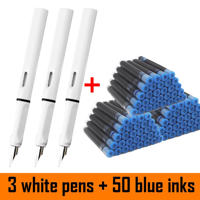 53Pcs Fountain Pen Replaceable Ink Set Black/Blue/Red ink 0.3 Writing Supplies