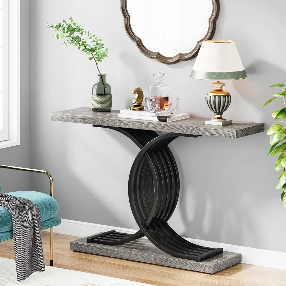 Industrial Entryway Table, 39-Inch Vintage Console Table
Accent Table with Geometric Metal Legs, Wood Sofa Table, Living Room