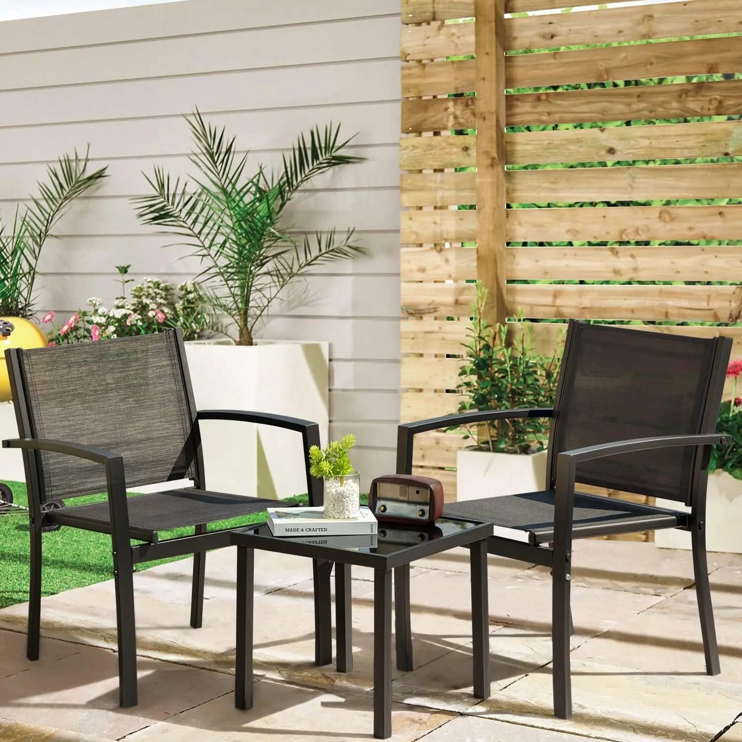 4 Pieces Patio Furniture Set, Outdoo, Black