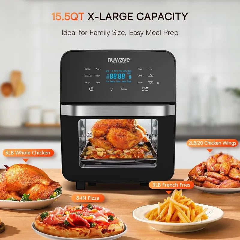Nuwave Brio 15.5Qt 10-IN-1 Air Fryer Rotisserie Oven,
XL Family Size, Even & Crisp AirFry,Reheat,Roast,
