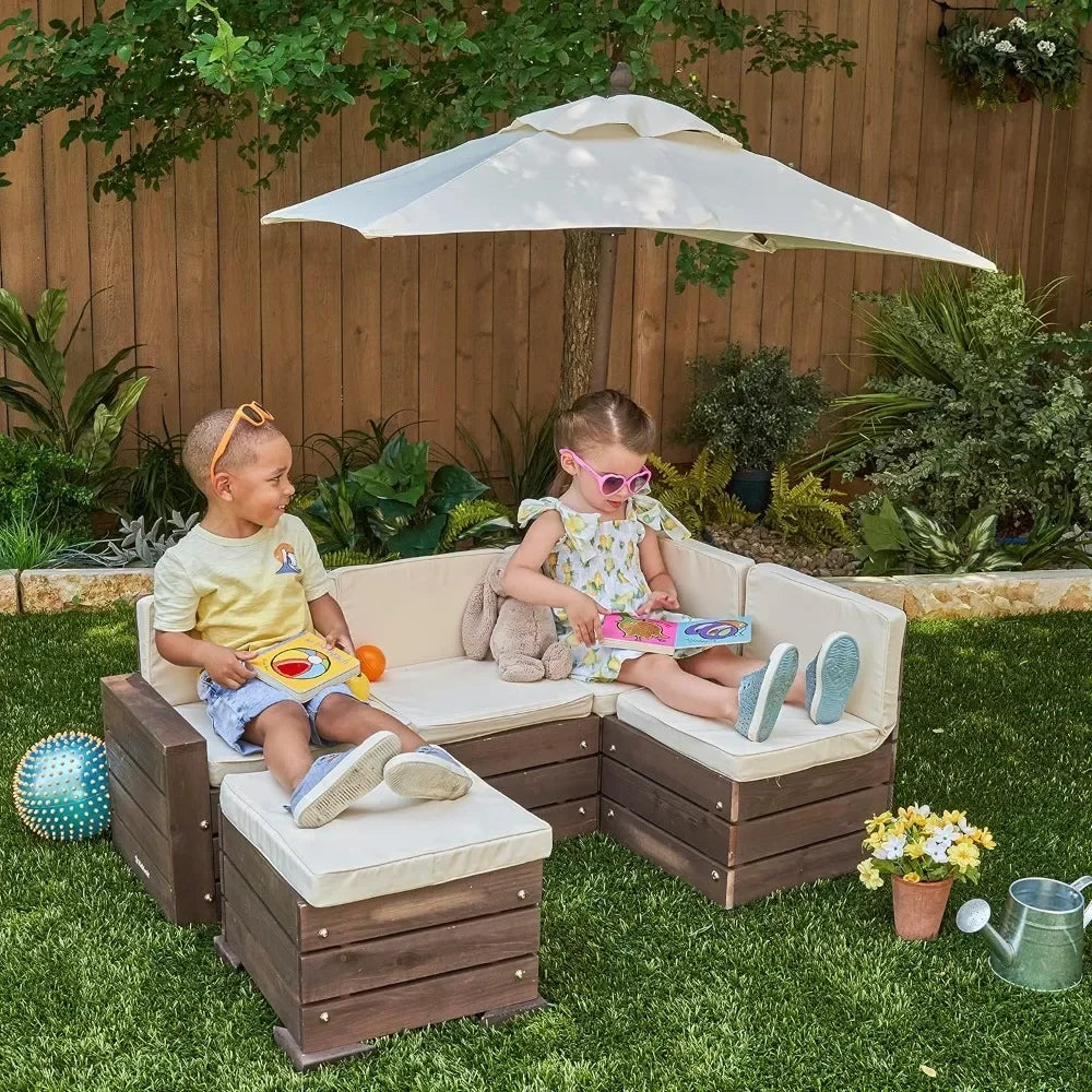 Footstool and Umbrella Set Outdoor Sessions Gardens Sets With Cushion Patio Furniture
