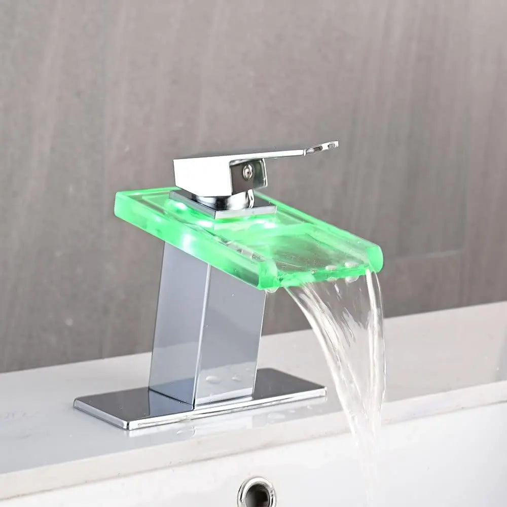 Bathroom Sink Faucet, Chrome Waterfall Single Hole Handle Vanity Faucets For Sinks