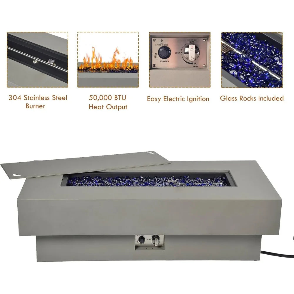 48-inch Fire Table with Natural Gas, 50,000BTU Outdoor Modern Patio Fire Pit