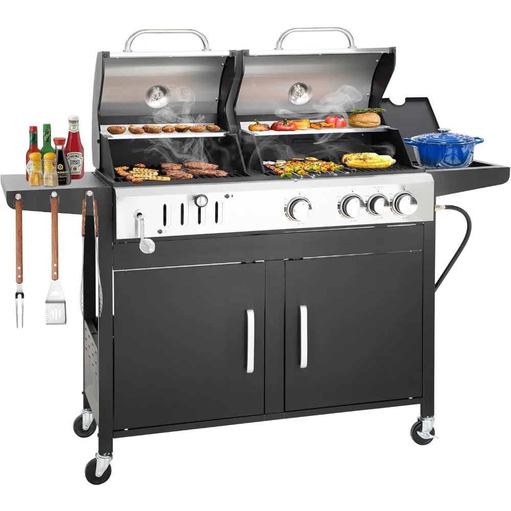 BBQ Grill 3 Burner Propane Gas and Charcoal Grill Combo with Side Burner
