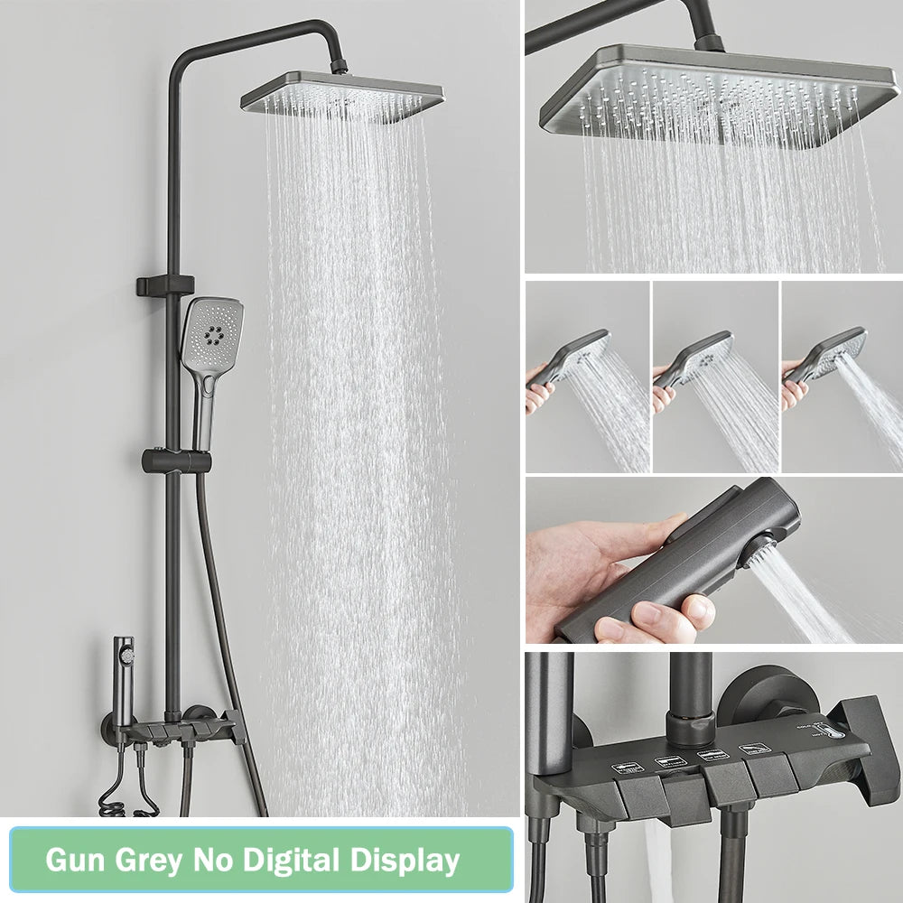 Black Smart Digital Display Shower Faucet Set Piano Style
Rainfall Bathroom System Grey Digital Mixer Tap Bidet Shower