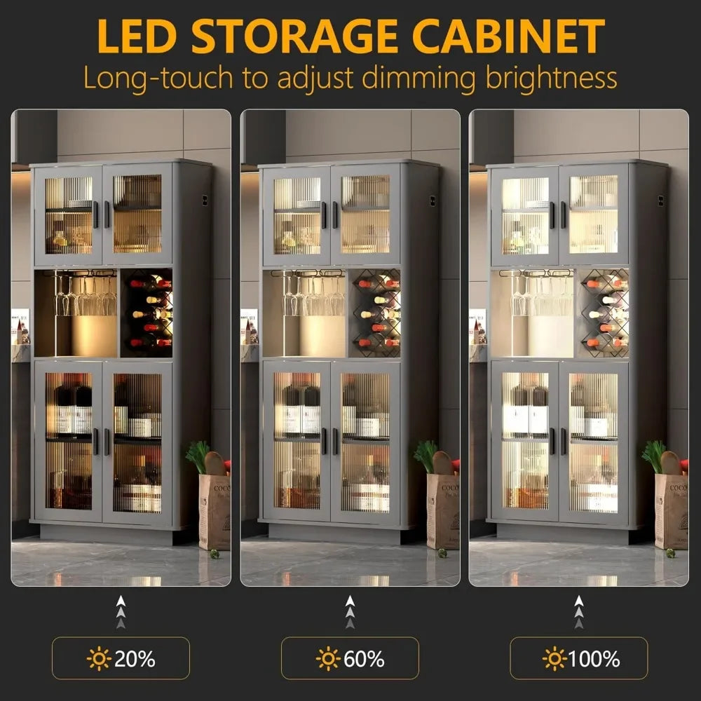 LED Wine Bar Cabinets with Removable Wine Rack,
Cabinets for Liquor with Light Motion Sensor