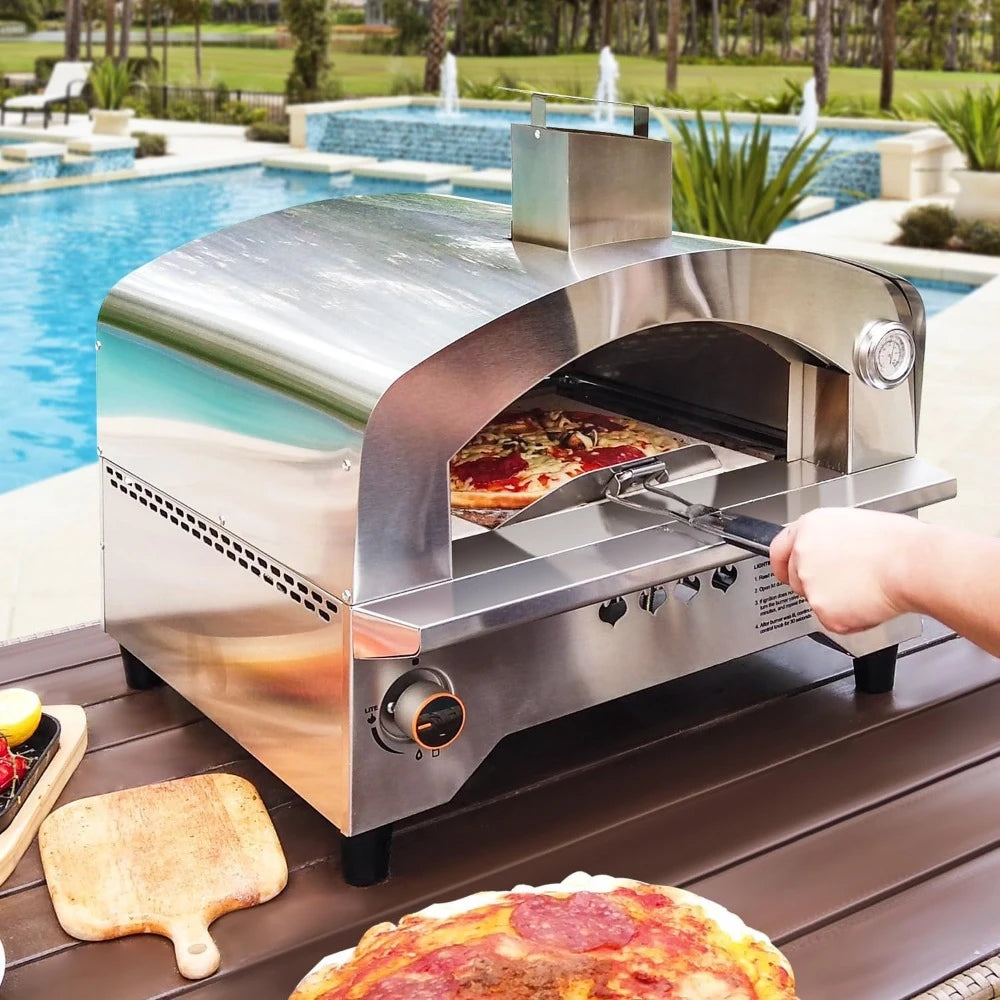Gas Pizza Oven, Portable Propane Pizza Oven with 13 inch Pizza Stone, Stainless Steel Maker