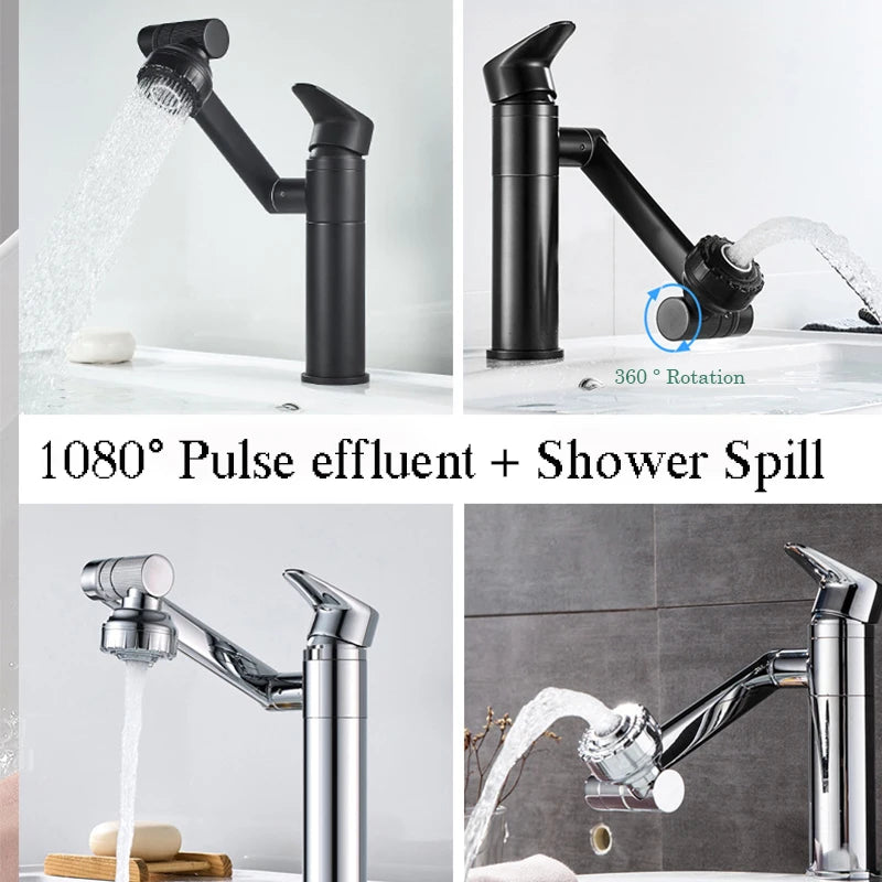1080° Swivel Bathroom Sink Faucet Basin Faucet Mixer Deck
Mounted Splash Proof Water Tap Shower Head Aerators Tapware PIPE x 2