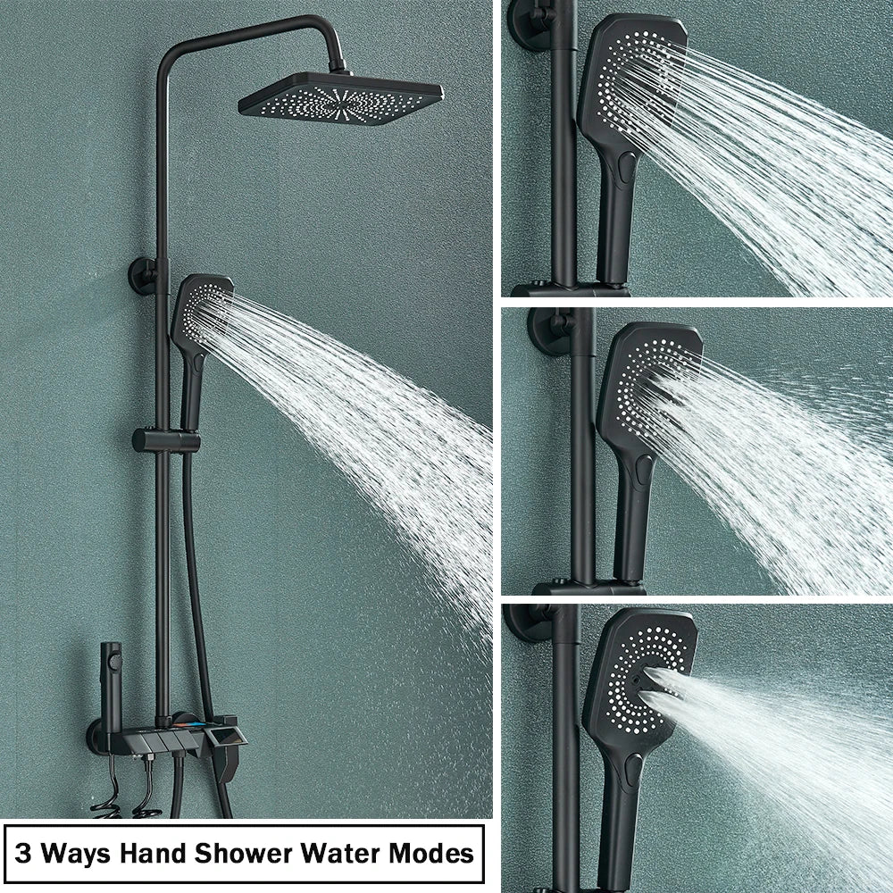 Black Smart Digital Display Shower Faucet Set Piano Style
Rainfall Bathroom System Grey Digital Mixer Tap Bidet Shower