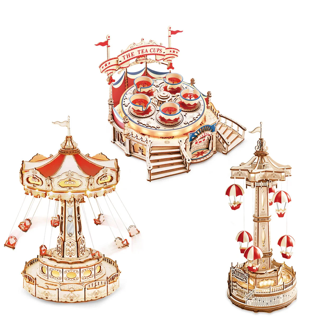 Magic Amusement Park Wooden Toys DIY Music Box Moveable 3D Wooden Puzzle