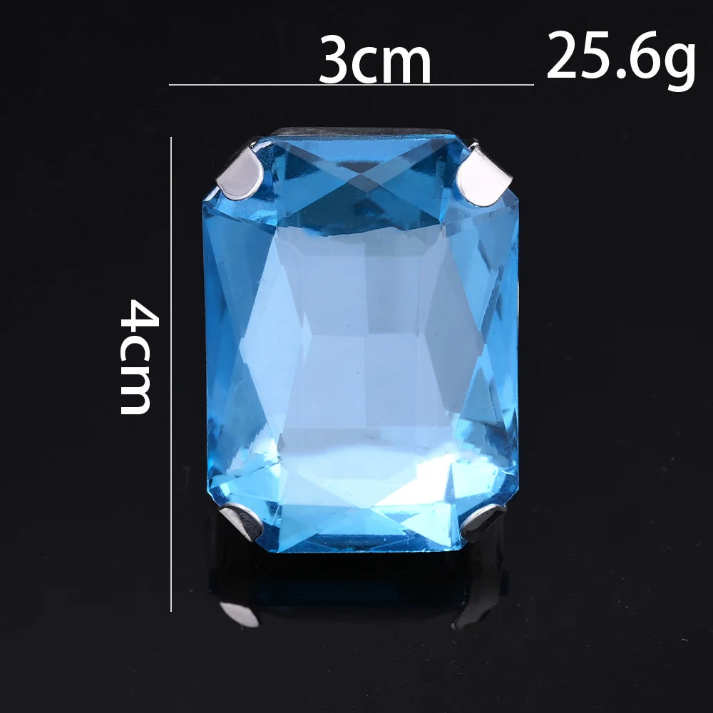 Large Square Ring Blue Square Ring Rhinestone Adjustable Ring