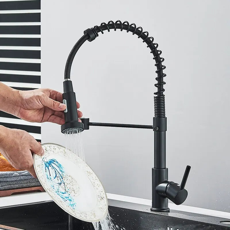 Matte Black Pull Down Kitchen Faucet Chrome Dual Modes Nozzle Hot Cold
Water Mixer Crane Tap Brass Spring Kitchen Sink Faucets