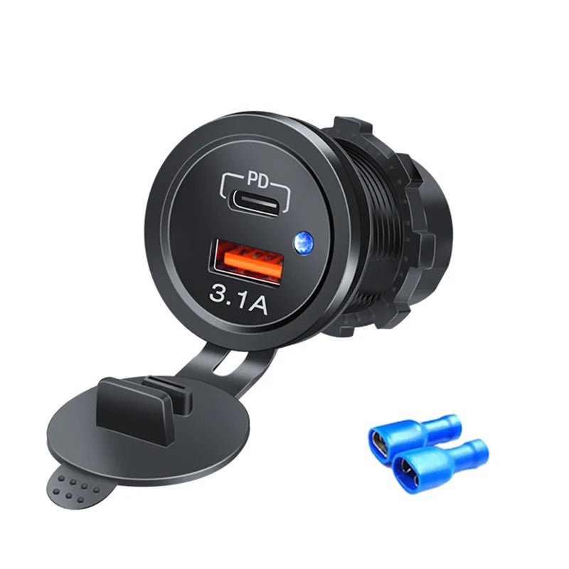 Newest Motorcycle Car 2025 Charger LED Light USB Type-C Charger
Power Socket Cigarette Lighter Waterproof for Car Truck ATV Boat