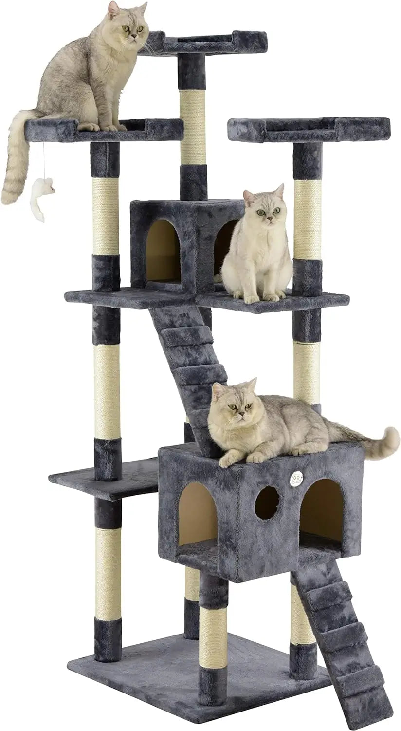 72" Tall Extra Large Cat Tree Tower Condo Cat House
for Large Indoor Cats Play Scratch Hide Climb Activity Furniture with Toy