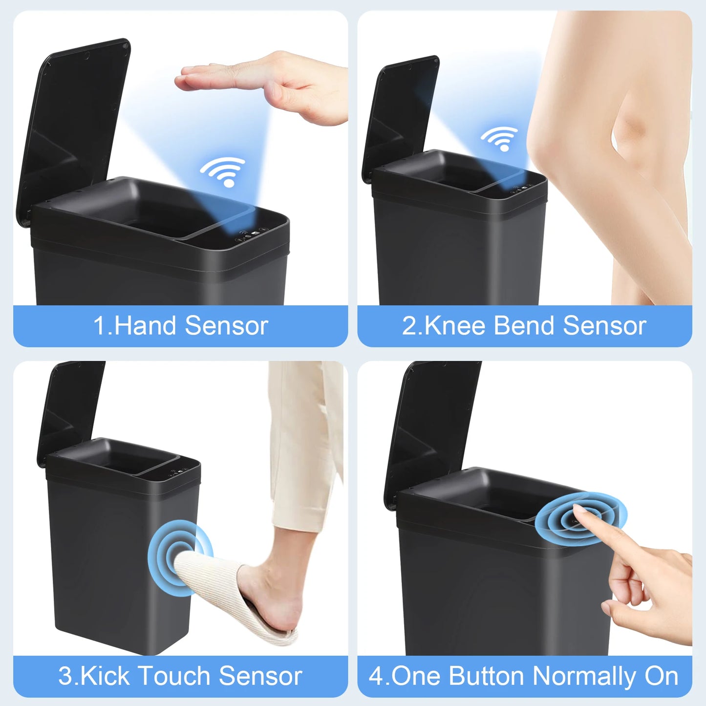 2 Pack 12L Bathroom Automatic Trash Can Touchless Motion Sensor
Slim Garbage Can Lid for Bedroom Living room Office Black