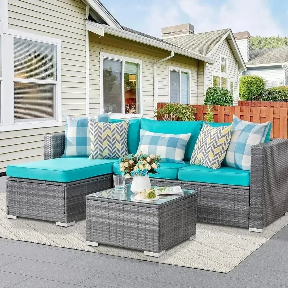 Outdoor Sofa Set of Rattan Wicker Sectional Patio Furniture Small Patio Sofa with Wicker Table