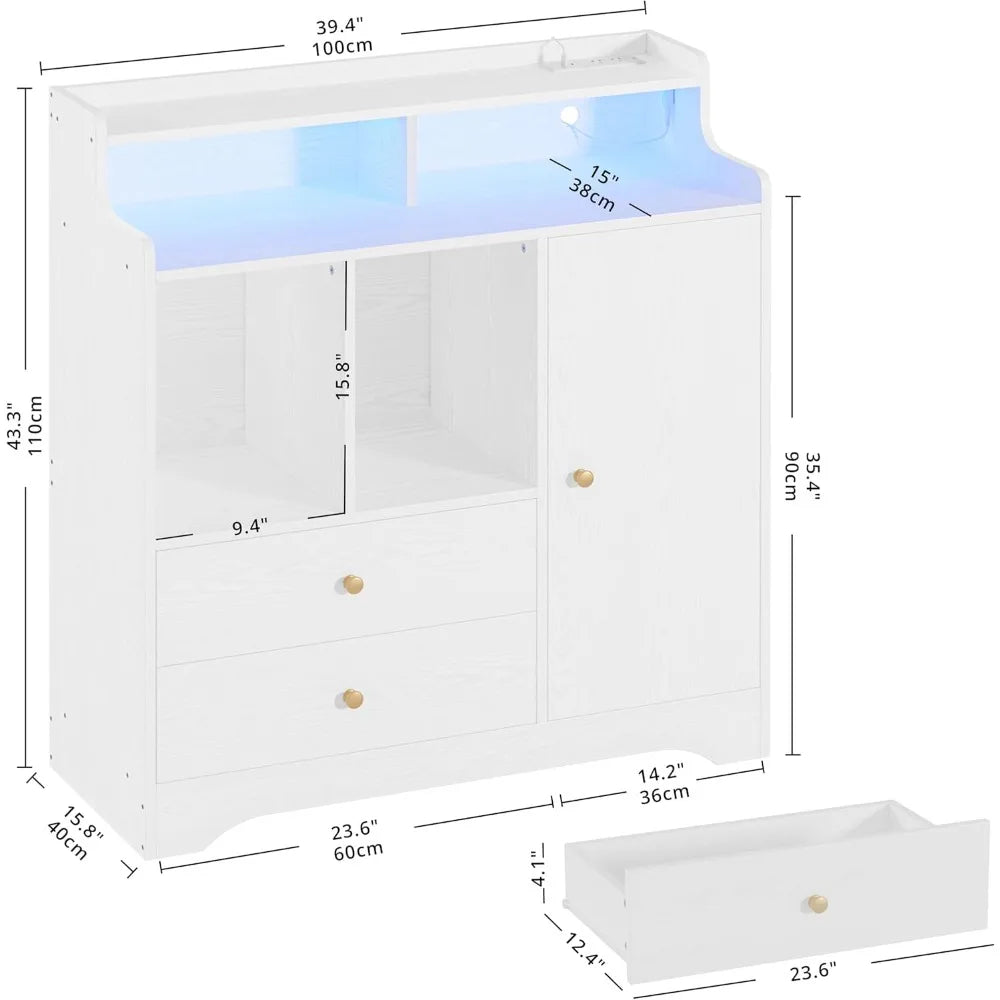 Kitchen Coffee Bar Cabinets with Storage, Liquor Cabinet with LED Lights
& Power Outlets, Adjustable Shelf, Drawers, Modern