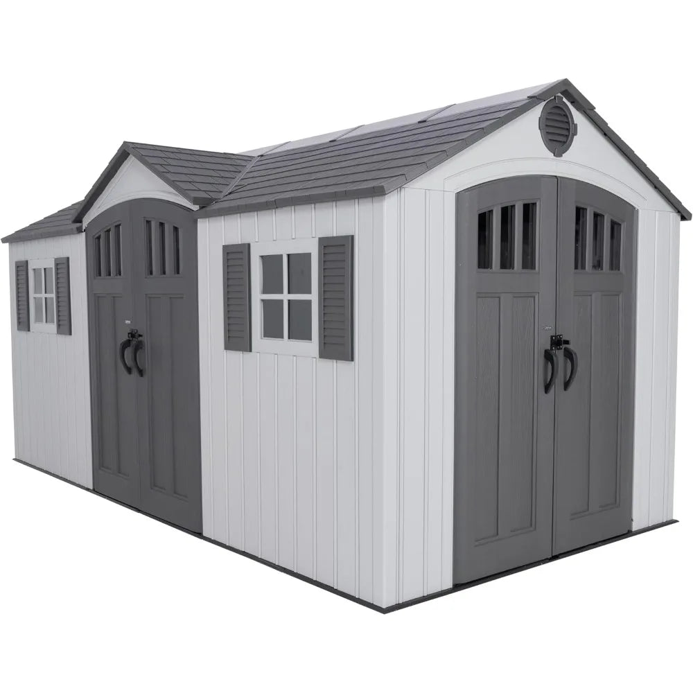 Dual Entry Outdoor Storage Shed, 15 x 8 Foot Sheds & Storage
for Garden Backyard, Patio, Lawn, Brown Gray Dual Entry