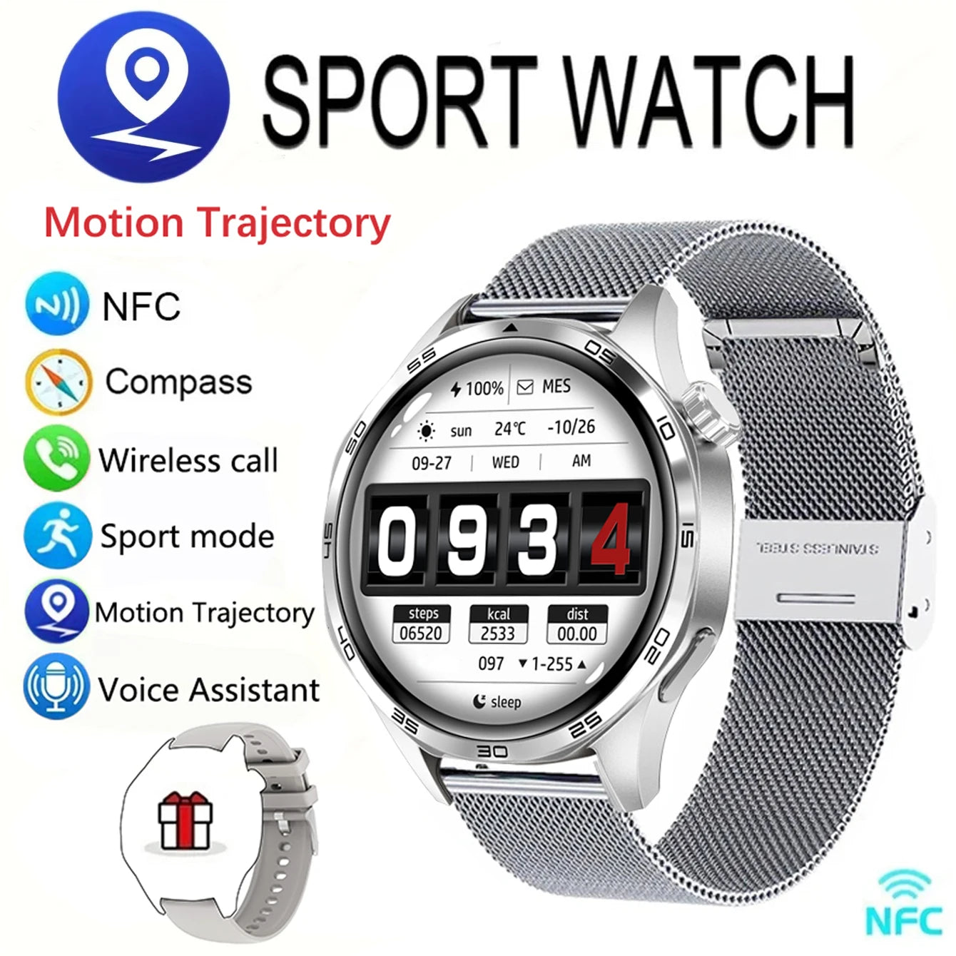 New Men's Smart 5.0 Bluetooth GPS Function, Heart Rate Health Monitoring
1.53-inch Smart Watch, Activity, Ste[, & Distance Tracker
