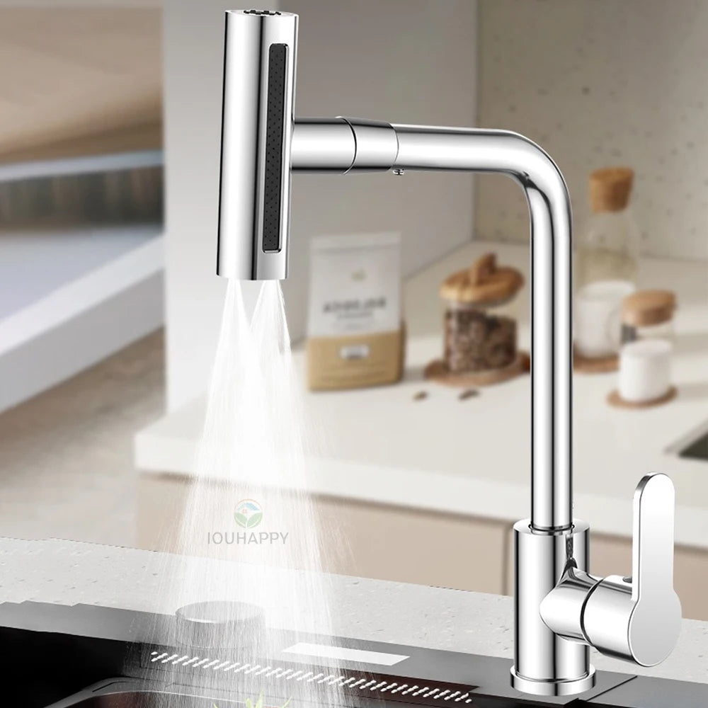4 Modes Waterfall Kitchen Faucet Universal 360°Rotating Swing Arm
Stainless Steel Hot Cold Single Hole Deck Mounted Sink Tap