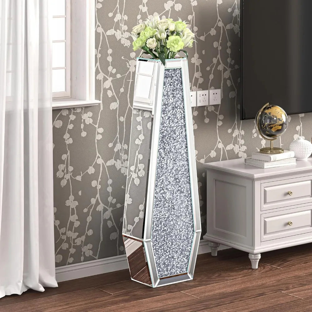 27" Tall Floor Crystal Vase Crushed Diamond