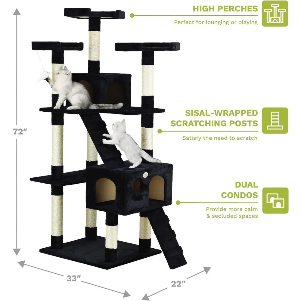 72" Tall Extra Large Cat Tree Tower Condo Cat House
for Large Indoor Cats Play Scratch Hide Climb Activity Furniture with Toy