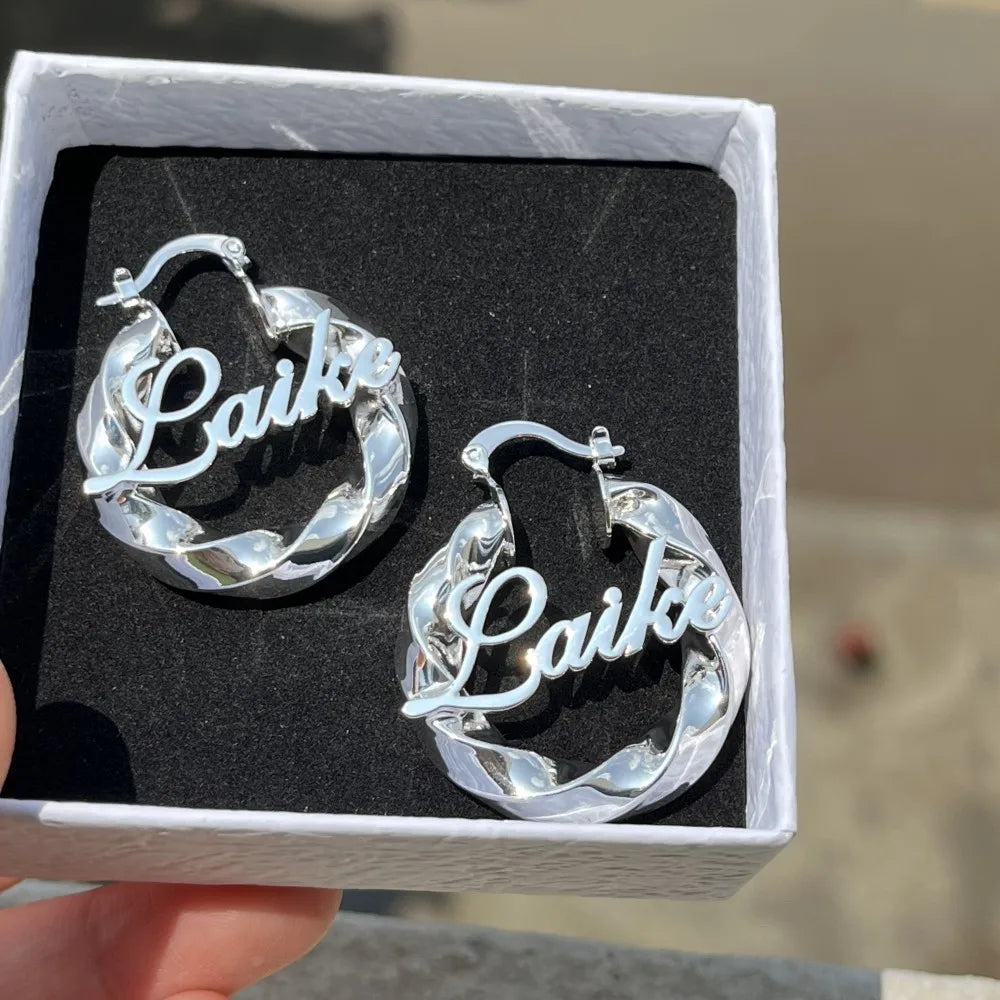 Custom Nameplate Earrings Personalized Letter Earring Stainless Steel Jewelry