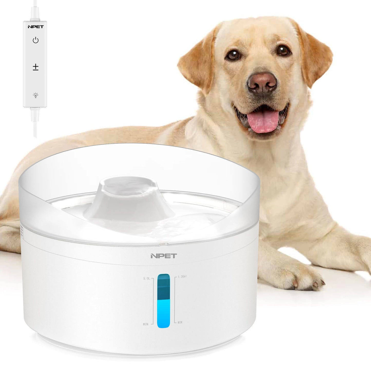 Automatic dog water fountain 5L Large capacity 170OZ Triple filter system
with controller of water and light