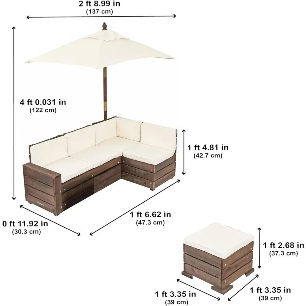 Footstool and Umbrella Set Outdoor Sessions Gardens Sets With Cushion Patio Furniture