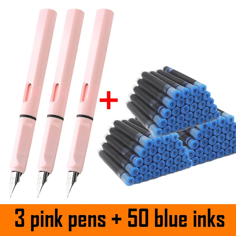 53Pcs Fountain Pen Replaceable Ink Set Black/Blue/Red ink 0.3 Writing Supplies