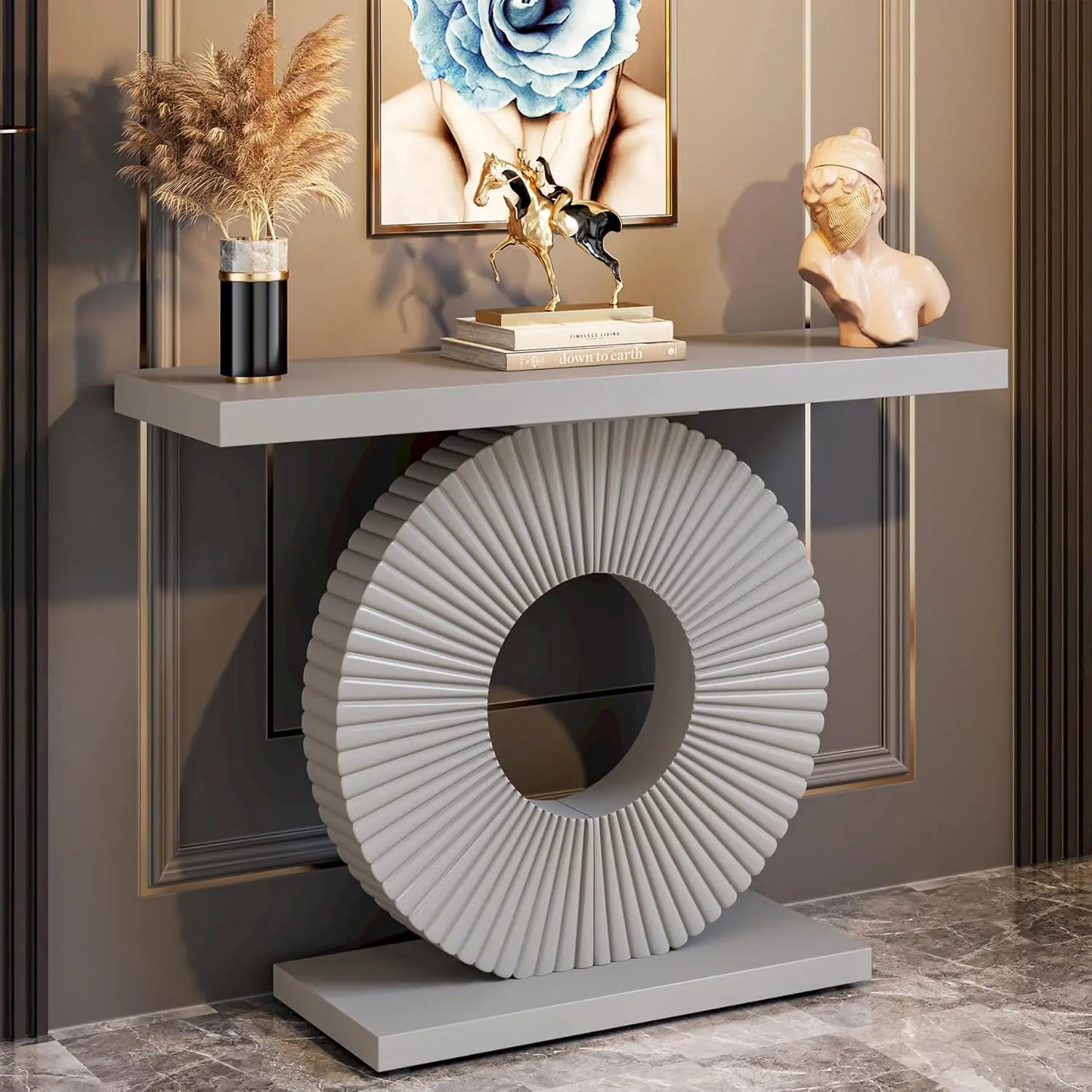 Modern Console Table with Geometric Base
40 inch Wood Entryway Sofa Table Narrow Long, Contemporary Accent Table