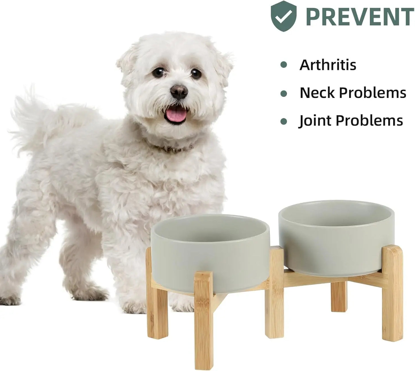 Ceramic Adjustable Raised Double Bowls Set with Stand, 2 Heights Elevated, Food & Water Bowls for Small Breed Dogs
