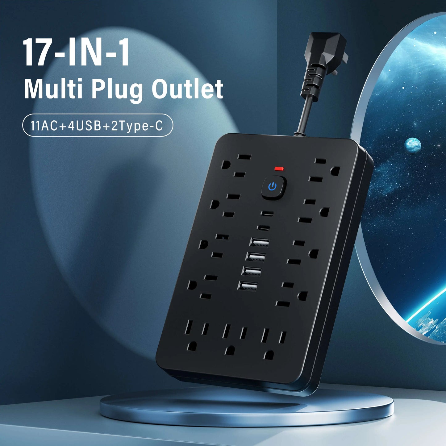 Versatile 17-in-1 Power Hub with Surge Protection
- Includes 11 AC Outlets, 4 USB Ports & 2 Type-C