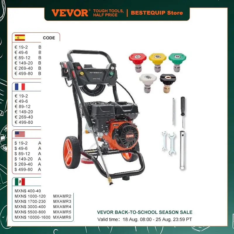 Gas Pressure Washer 3600 PSI 2.6 GPM with Copper Pump Spray Gun
and Extension Wand 5 Nozzles