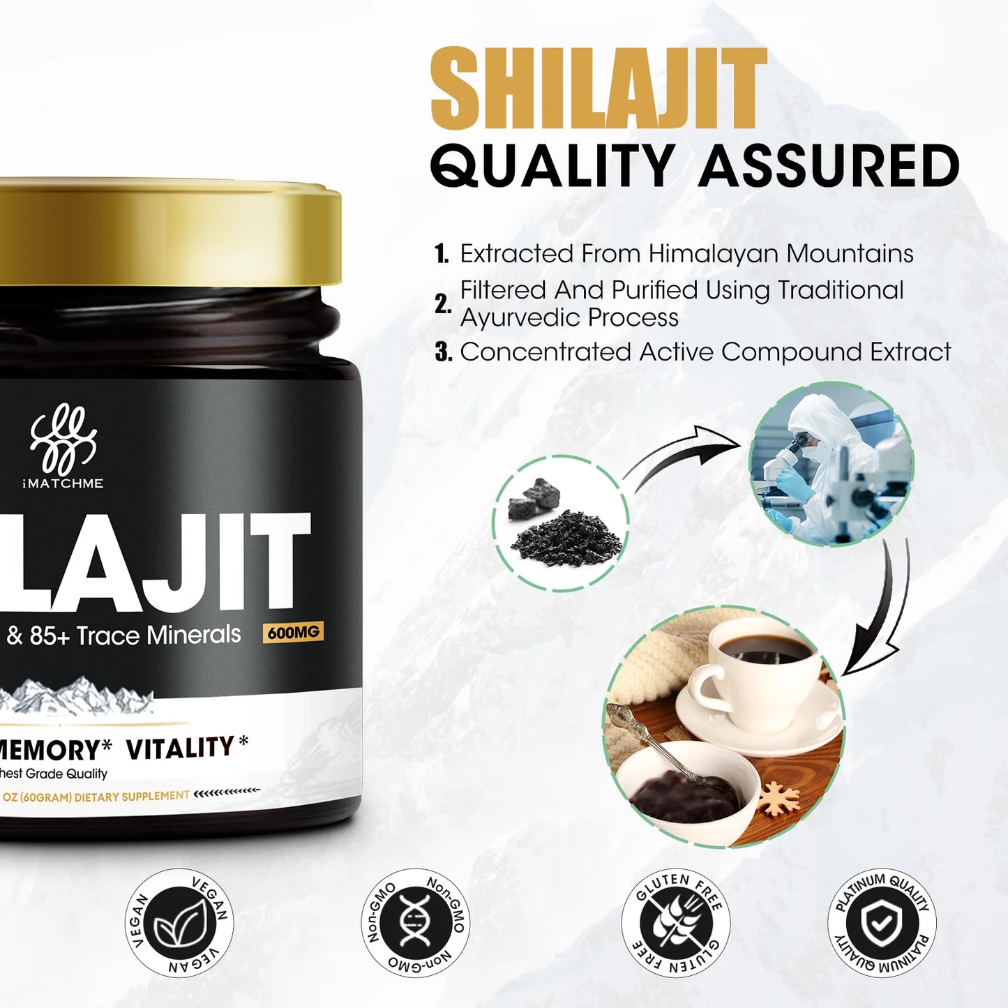 Pure Shilajit Supplement for Men & Women –
85+ Trace Minerals & Fulvic Acid - Energy, Brain, Immunity – Himalaya Shilajit Resin