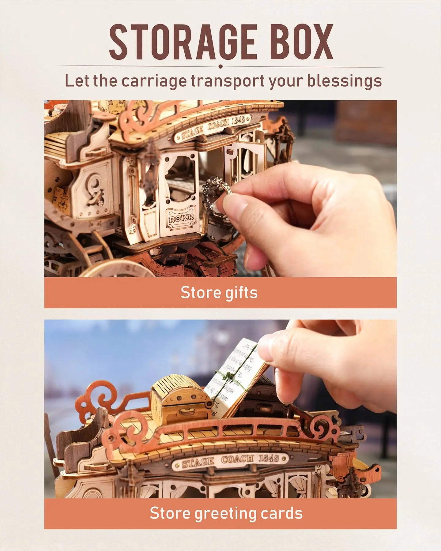 Wooden Music Box Puzzle 3D Puzzles Mechanical Building Construction Craft Birthday Anniversary Day Gift Kits Stagecoach