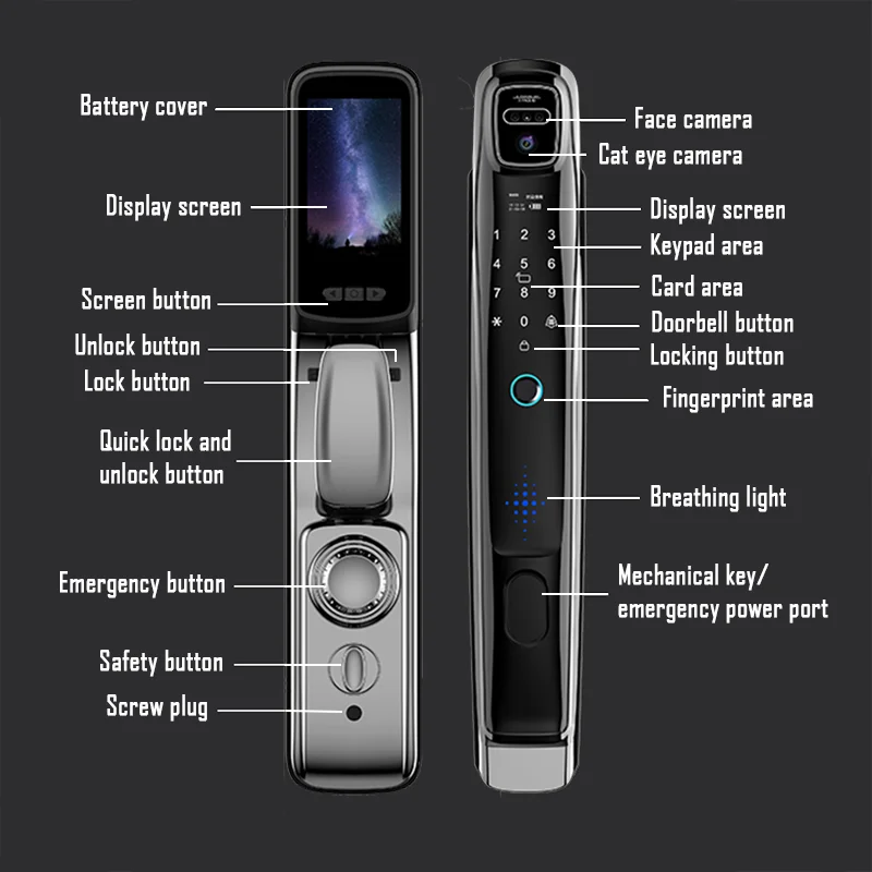 Face Recognition Smart Door Lock With Camera Video Call Voice Intercom Digital Door Lock Automatic Door Lock