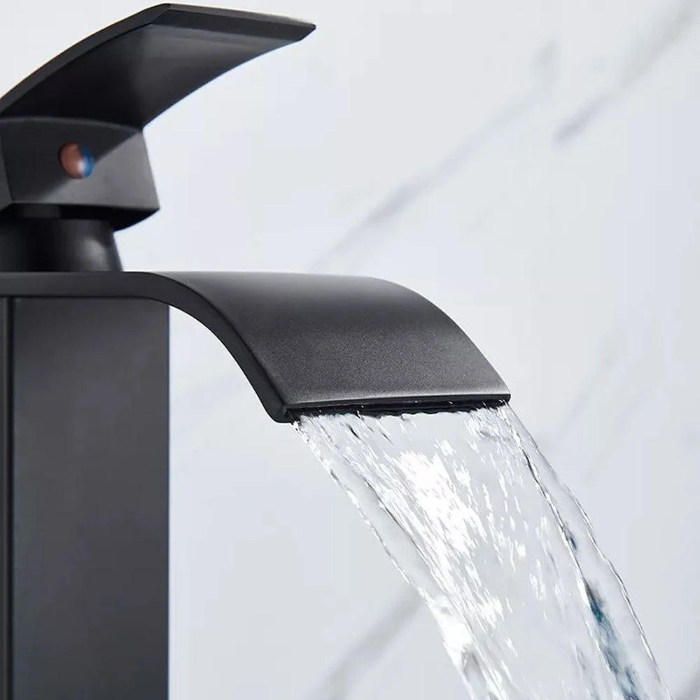 Black Waterfall Bathroom Faucet Basin Vanity Vessel Sinks Mixer Tap Cold And Hot Water