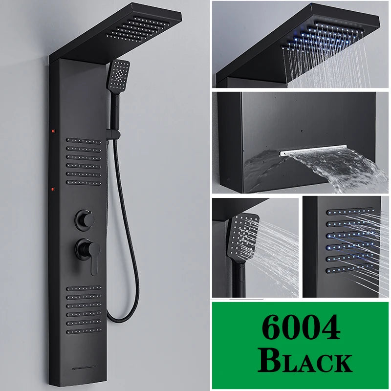 LED Shower Faucet Bathroom SPA Massage Jet Shower Matte Black
Column System Waterfall Rain Shower Panel Bidet Sprayer Tap